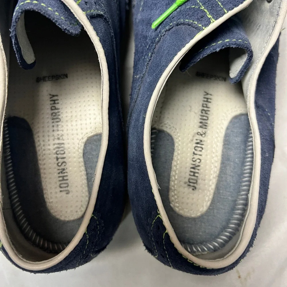 Johnston & Murphy Mens Wingtip Brogue‎ Suede Oxford Shoes Navy Green Laces 9M